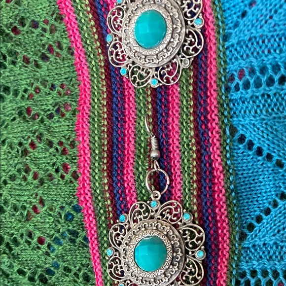 Vintage Filigree turquoise earrings length 2” 👀 - Picture 4 of 9